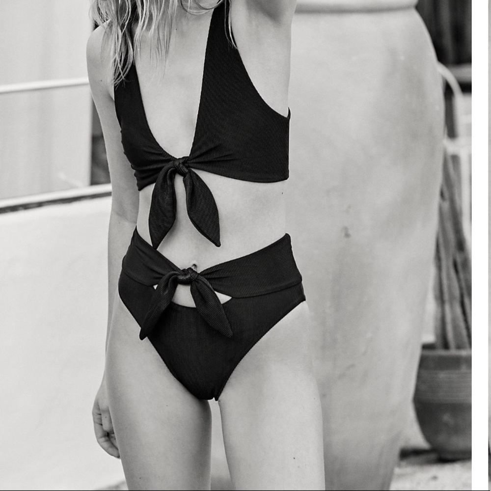 Free People Rib Emma Bikini Bottoms in Black